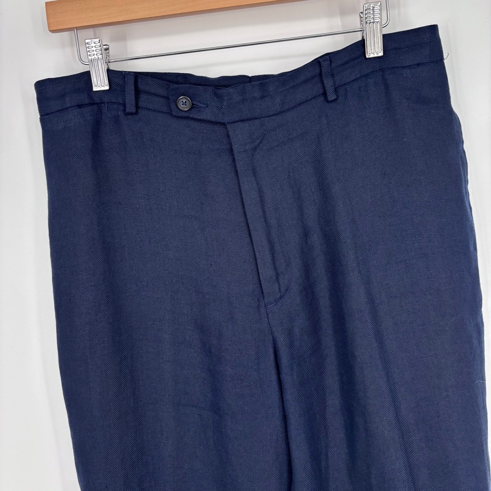 VTG 90s J Crew Oarsman 100% Linen Trousers Mens 32x28 (Tag 36L) Navy Blue Pants‎